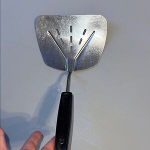 Vintage Foley Made in USA Stainless Steel Slotted Spatula with Black Handle